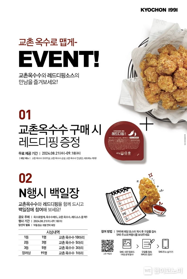 교촌옥수수를 “옥수로맵게” 즐기는 법 교촌치킨, 레드디핑소스•백일장•보물찾기까지 ‘교촌옥수수’ 고객 이벤트 열전 / 2024.08.20 (출처: 교촌에프앤비)