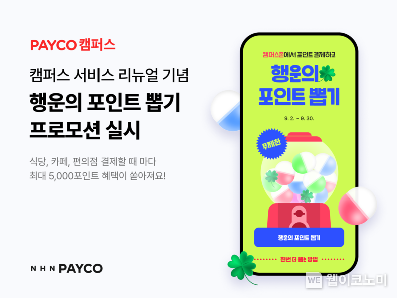 NHN 페이코 캠퍼스 신학기 맞이 행운의 포인트 뽑기 프로모션 / 2024.09.02 (출처: NHN 페이코) 