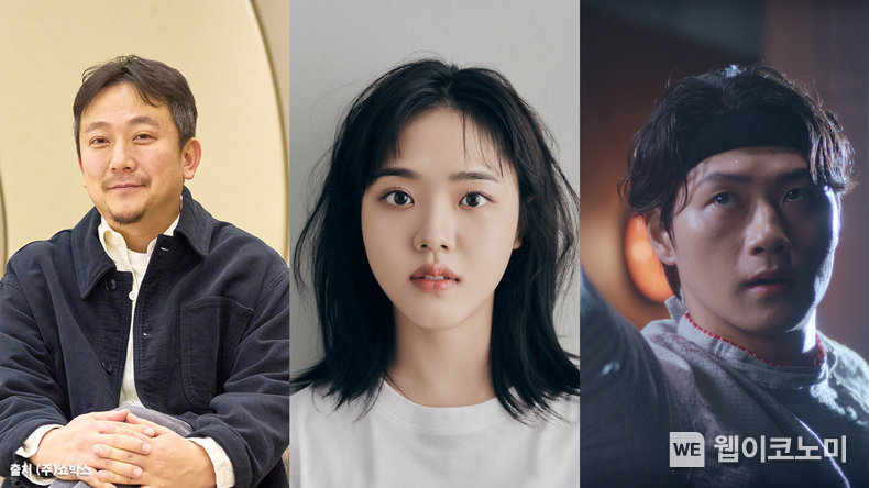 SKT의 디지털 캠페인 콘텐츠 제작에 참여한 <파묘> 장재현 감독(왼쪽)과 배우 김향기(가운데), 펜싱 선수 오상욱 / 2024.09.11 (출처: SK텔레콤)