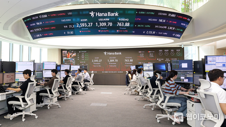 하나은행은 외환시장 구조개선 방안 시행에 따라 급속히 디지털화되고 있는 외환(FX)거래 역량의 초격차 확대를 위해 딜링룸 조직개편을 실시한다고 밝혔다. / 2024.10.02 (출처: 하나은행)