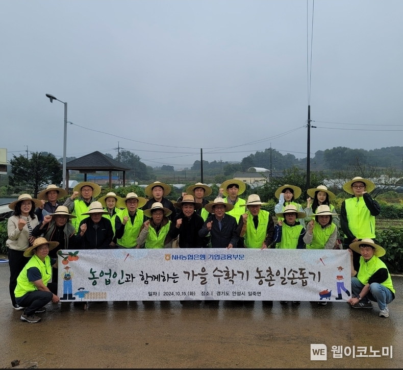 NH농협은행 기업금융부문 임직원들이 일손돕기에 앞서 기념사진 촬영을 하고 있다. / 2024.10.15 (출처: NH농협은행)