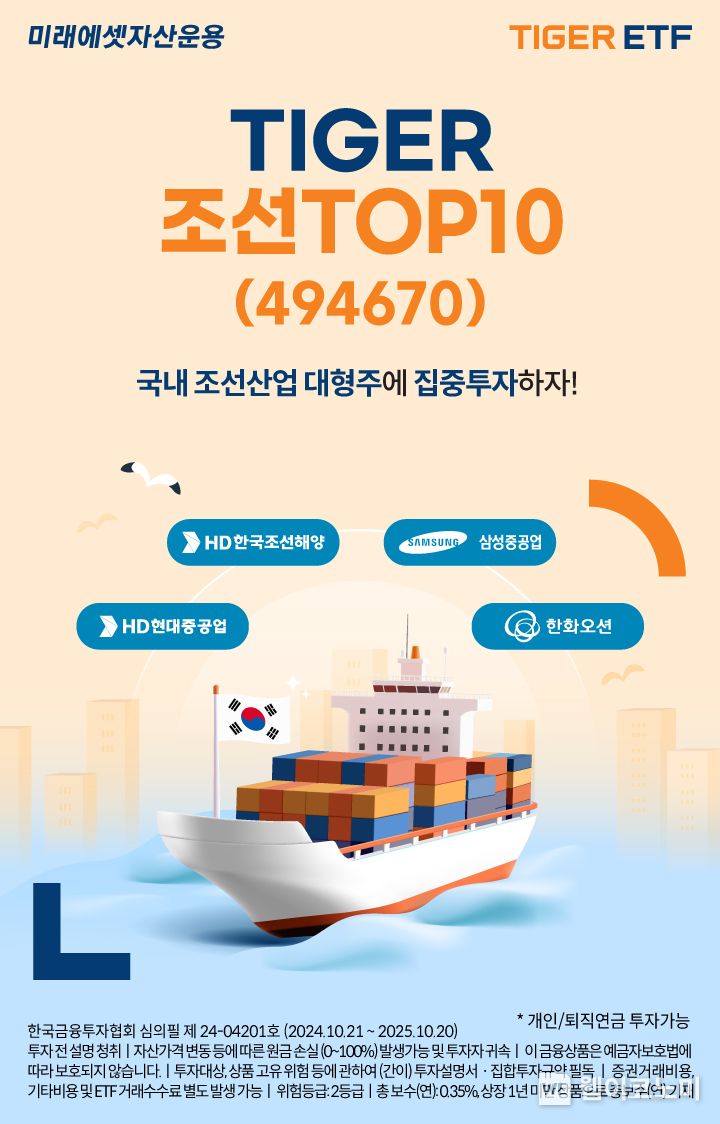 미래에셋, ‘TIGER 조선TOP10 ETF’ 신규 상장 / 2024.10.22 (출처: 미래에셋자산운용)