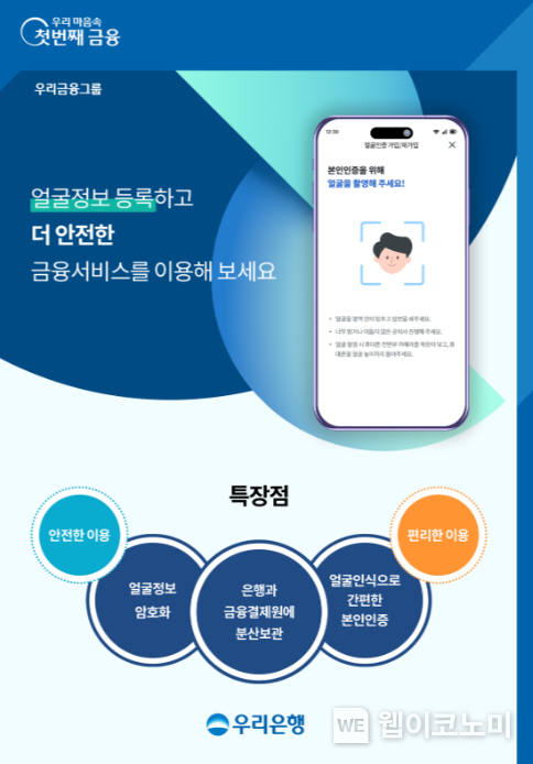 우리은행 WON뱅킹, 비밀번호 없이 얼굴인증 만으로 쉽게 이용하세요. / 2024.10.24 (출처: 우리은행)
