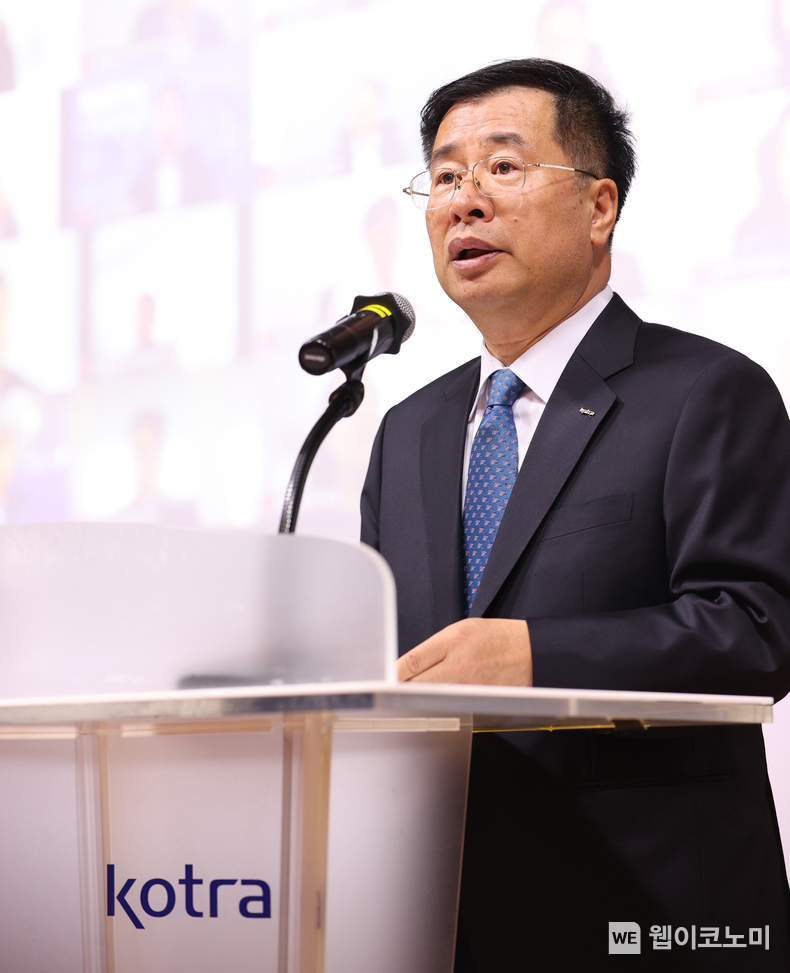 강경성 KOTRA 신임사장이 11일 서울 서초구 본사에서 열린 취임식에서 취임사를 하고 있다. / 2024.11.11 (출처: KOTRA)