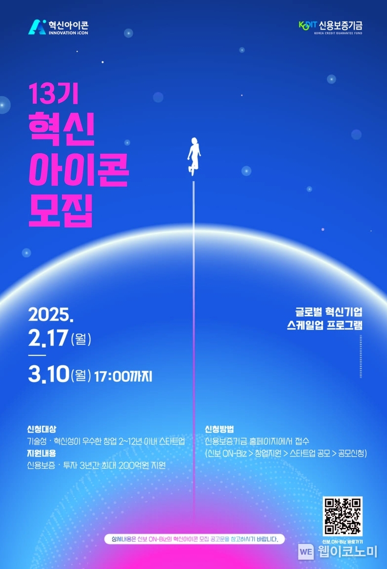 신용보증기금, 제13기 혁신아이콘 공개 모집 / 2025.02.17 (출처: 신용보증기금)