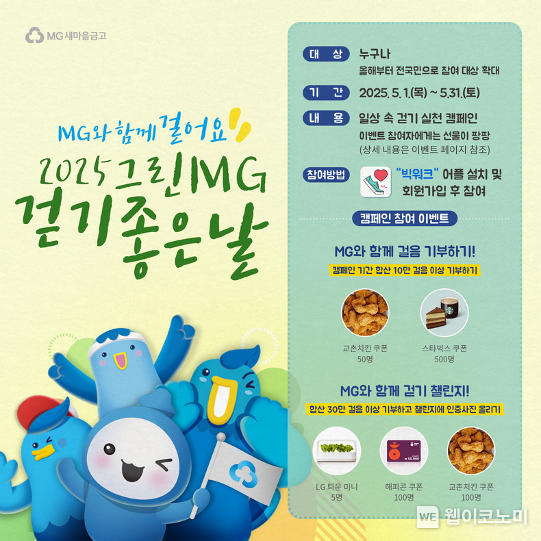 새마을금고, 그린MG '걷기 좋은 날' 및 '지구지킴이' 캠페인 (출처: 새마을금고중앙회) / 2025.05.03