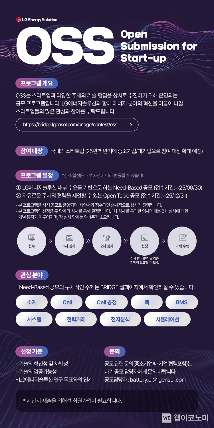 LG에너지솔루션 OSS(Open Submission for Start-up) 공모포스터 (출처: LG에너지솔루션) / 2025.05.14
