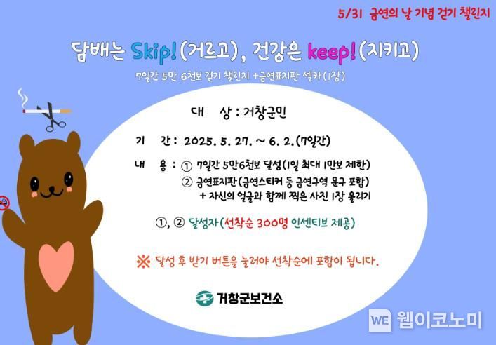 거창군, 세계 금연의 날 기념 ‘금연 다짐 걷기’ 챌린지 운영